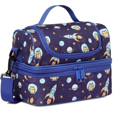 Kasgo Lunchtasche Kinder, Isoliert Jungen Lunch Tasche Kühltasche mit Zwei Fächern und Abnehmbarer Verstellbarer Schultergurt Auslaufsicher Lunchpaket Astronaut