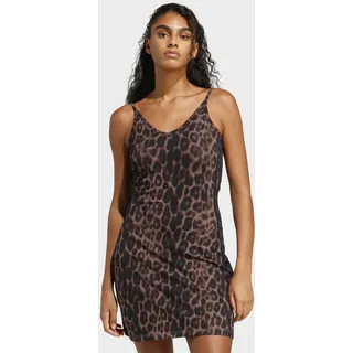 Shirtkleid ADIDAS SPORTSWEAR "SEASONAL ESSENTIALS MIT LEOPARDENPRINT UND 3-STREIFEN", Damen, Gr. XS, N-Gr, multicolor, earth strata, Obermaterial: 90% Baumwolle, 10% Elasthan, Kleider Shirtkleid