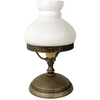 Tischlampe Glas Messing 23,5 cm in Bronze Antik Weiß E14 Jugendstil Tischleuchte