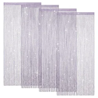 LITLANDSTAR 4 Stück Fadenvorhang Türvorhang, Glitzer Türvorhang Fensterdekoration Raumteiler Dekoration Perlenvorhang für Hochzeit Party Dekoration, 100 x 200cm (Violett)