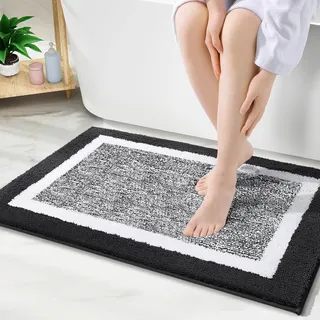 smiry rutschfeste Badezimmerteppich, Super Weich Saugfähig Badematte Waschbar Badteppich Flauschiger Duschvorleger für Badezimmer Mikrofaser Badvorleger Badematten- 40x60 cm, Schwarz