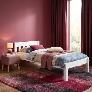 Modernes Einzelbett Massivholz Kiefer weiß 90x200 Futonbett Jugend Zubehör wählbar V-60.38-09Wohne Zubehör - Weiß
