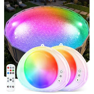 DeeprBlu 2026 Neu Poolbeleuchtung Unterwasser mit Fernbedienung, Whirlpool Beleuchtung mit Bunten Lichtershow, Magnetische Poolbeleuchtung Akku,IP68 Wasserfest Poollampen Unterwasser LED für Spa - 2pk