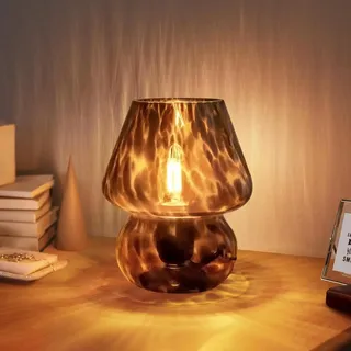 Pilz Lampe Vintage Tischlampe Glas Nachttischlampe mit Kabel Dimmbar Tischleuchte mit 3 Farbe Glühbirne Retro Schreibtischlampe Mushroom Nachtlicht LED Mini Lampe für BüRo Bars Wohnzimmer Schlafzimmer