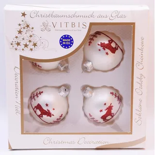 Vitbis Glas-Weihnachtskugeln 4-teilig Dekor Weiß Rot Ø 6 cm