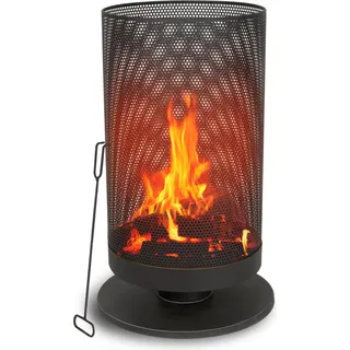 BBQ Collection Feuertonne mit Funkenschutz Feuerkorb 44,5 x 72,5 cm - Terassenofen mit Schürhaken - Feuerstelle Outdoor für Garten und Terrasse - Kohlenstoffstahl