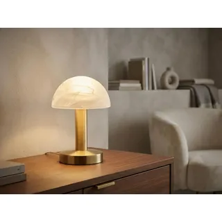 LED Nachttischleuchte mit Touch dimmbar Messing Glasschirm Weiß für Fensterbank - Gold, Weiß
