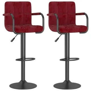 2er Set Barhocker dkd-home-decor, Weinrot Samt, Höhenverstellbar, 360 Grad drehbar, 48 x 47 x (90-111) cm - Rot
