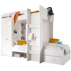 Bild von Hochbett »MAXI«, mit 2 Liegeflächen, Kleiderschrank und Regalen, weiß - 90x200 cm