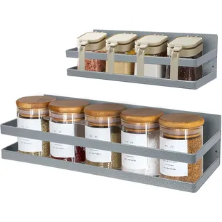 Uten Gewürzregal Magnetisches regal, Kühlschrankregal 2er Set ohne bohren Küche Organizer Selbstklebend, Graue feine Textur