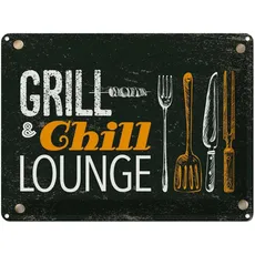 Blechschild 30x40 cm - Grill & Chill Lounge grün