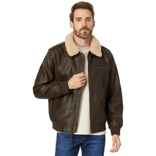 Levi's Herren Bomberjacke aus Kunstleder mit Sherpa-Kragen Jacke, Braun, L