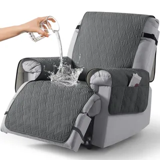 KinCam Wasserdichter sesselschoner für Fernsehsessel, relaxsessel mit Tasche elastischen Bändern, Anti-Rutsch sesselbezug weich waschbar sesselüberwurf 1 Sitzer für Kinder, Haustiere Anthrazitgrau
