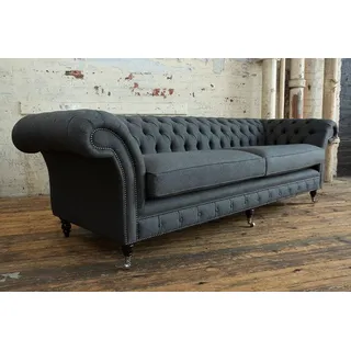 XXL Sofa 4 Sitzer Couch Chesterfield Polster Sitz Garnitur Leder Textil Schwarz - Schwarz
