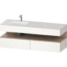 Duravit Qatego Einbauwaschtisch mit Konsolenwaschtischunterbau, 1600x550x600mm, Nische Eiche Mamoriert, Becken links, QA4795055, Farbe: Weiß Supermatt