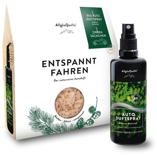 AllgäuQuelle AllgäuQuelle® Bio Autoduft-Set Lufterfrischer: Alpenzirbe mit Zirben-Säckchen als natürlichem Duftbaum Spray 100 ml