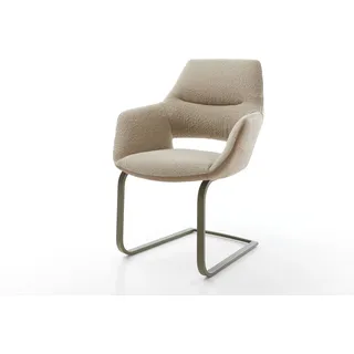 DELIFE Freischwinger Yago-Flex mit Armlehnen Materialmix Schlamm Freischwinger flach Effektfinish Titan Taschenfederkern - Braun, Beige