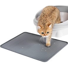 PETTOM Katzenklo Matte, Katzenstreu Matte Wasserdicht, Katzentoilette Vorleger Silikon Rutschfest, Katzenteppich für Toilette 53 * 38cm (Grau)