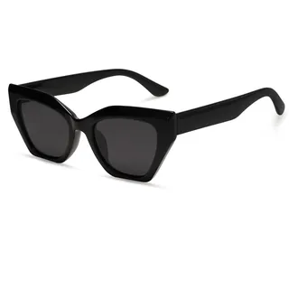 SOJOS Sonnenbrille Cateye Damen Schwarz Polarisiert Eckig Vintage UV Schutz Trendige Retro Mode Brille SJ2235 mit Schwarz Rahmen