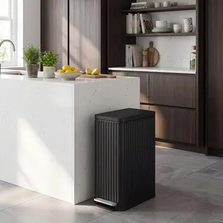 SONGMICS Mülleimer Küche 50 L, Tretmülleimer mit Softclose-Deckel, herausnehmbarer Inneneimer, Stahl, 15 Müllbeutel, schwarz - Schwarz