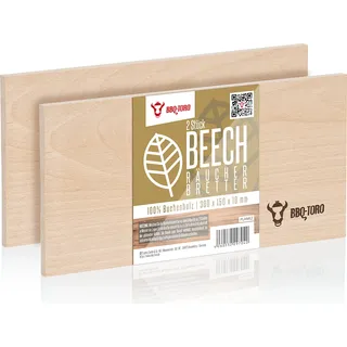 BBQ-Toro Räucherbrett aus 100 % Buchenholz (2 Stück) | 30 x 15 x 1 cm | Grillen