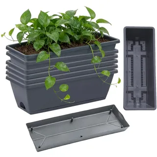 shallyong Blumenkasten, 6 Stück Blumenkasten Balkon, Blumenkasten Fensterbank Außen mit Wasserspeicher/Untersetzer, Kunststoff Blumenkübel für Balkon Terrasse