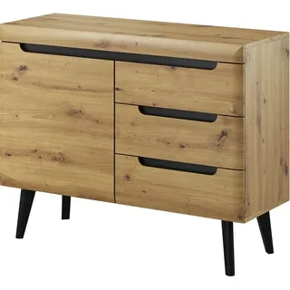 NORDI Kommode mit Schubladen und Türen, Eiche Artisan/Schwarz, Skandinavischer Stil, 107x83x40cm - Beige