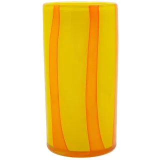 Vase , Gelb , Glas , zylindrisch , 25.3 cm , mundgeblasen, Hotcut, handgemacht , Dekoration, Vasen, Glasvasen