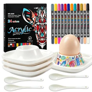 4er Eierbecher Porzellan zum Bemalen für Ostern, Keramik-Eierbecher, Weiß