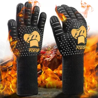 FORTRY Grillhandschuhe Hitzebeständig Bis 800°C,Ofenhandschuhe rutschfest,Backhandschuhe Kochhandschuhe Atmungsaktiv,Feuerfeste Handschuhe Topfhandschuhe Kamin,für Grill BBQ (M-XL)