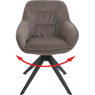 Esszimmerstuhl HWC-K28, Küchenstuhl Polsterstuhl Stuhl mit Armlehne, drehbar, Metall Stoff/Textil braun - Braun