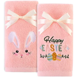 2 Stück Osterhandtücher, 100 % Baumwolle, bestickt, Premium-Luxus-Dekoration, Badezimmer, dekoratives Geschirrtücher-Set zum Trocknen, Reinigen, Kochen, Urlaubshandtücher, Geschenk-Set, 35,6 x 73,5 cm
