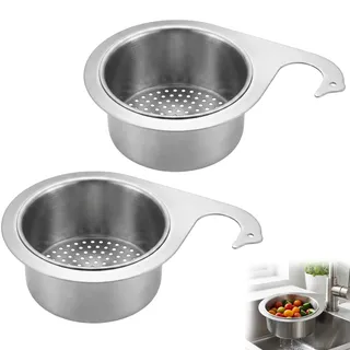 2 Stück Sieb für Spülbecken, Runde Abtropfkorb für Spüle, Praktische Küchenhelfer zum Abtropfen von Geschirr und Besteck, Ideal für Obst Gemüse und Lebensmittelreste