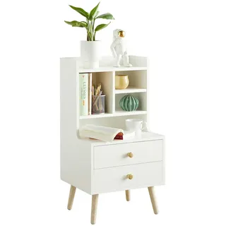 SoBuy Nachttisch Weiß , Holzwerkstoff , 43x81x36 cm , Schlafzimmer, Nachtkästchen