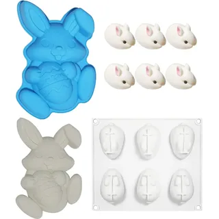 2 Stück Hase Kuchenform Silikon, Backform Hase Kuchenform Silikon, Ostern Hases Silikon Kuchenbackform, 3D Osterhasen-Seifenformen Zum Backen Kuchen, Antihaftbeschichtete, Hitzebeständig(Blau+Weiß)