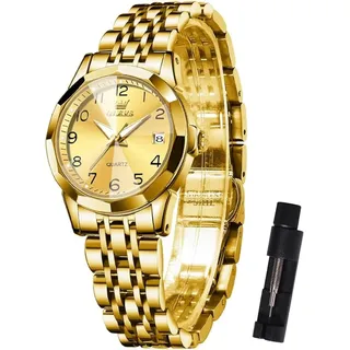 Kleine Gesicht Edelstahl Damen Kleideruhren, Luxus Diamant Analoger Quarz Watches for Women, Wasserdicht Damenuhr mit Datumsanzeige