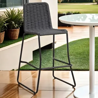Manahee Design | Ray Outdoor Barhocker | Anthrazit Gewebtes Polyesterseil | Maße 56 x 39 x 105 cm - Grau
