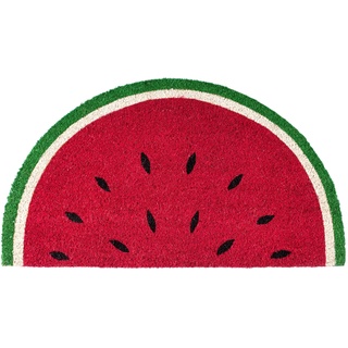 FISURA - Fußmatte außen Wassermelone aus Kokosnuss mit Rutschfester PVC-Rückseite. Halbrunde Fußmatte. Maße: 70 cm x 40 cm. Rot, grün, weiß und schwarz.