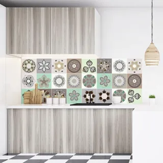 Ambiance Sticker Selbstklebende Wandtattoo Aufkleber, Wanddekoration, Fliesenaufkleber für Badezimmer und Küche Punta Arenas - 15 Stück Aufkleber 20 x 20 cm