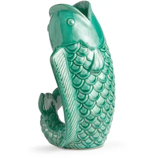 Vase Fisch Dekor grün aus gebrannter Keramik mit lasierter Oberfläche 26cm hochwertige Fischvase detailreiche Verarbeitung Rutschfester Boden Design Vase handgefertigt