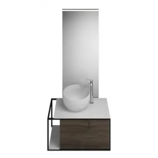 burgbad Junit Set Mineralguss-Waschtisch inklusive Waschtischunterschrank, Version links, inklusive Leuchtspiegel SFLG076, Breite: 765mm, SFLG076LF3152G0175, Farbe: Marone Dekor Trüffel / Marone Dekor