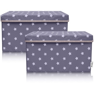 Lifeney 2-Set Aufbewahrungsbox Kinder (37x25x21cm) I Aufbewahrungskorb für Kinderzimmer und Wohnbereich I Kinder Aufbewahrungskiste (Dunkelgrau Stern)