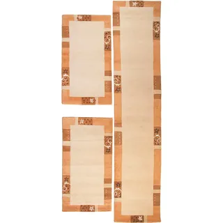 THEKO Bettumrandung »Royal Ganges« Höhe 13 mm 3 Stk. tlg. Bettvorleger, 3-teiliges Läufer-Set fürs Schlafzimmer, 100% Wolle, beige