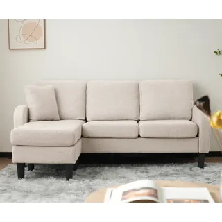Merax Modulares Sofa Ecksofa L-förmiges Sofa 3-Sitzer aus Baumwoll-Leinenstoff, Polstersofa modular Sofa mit Chaiselongue, 85x118x82cm, Beige - Beige