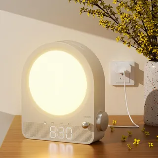 blonbar Wake-up Licht mit Aurora Lampe & 10 Naturklängen, Wecker mit 2 Alarmen, dimmbares Nachtlicht,Schlafzimmer Nachttischlampe mit Tageslicht, Lichtwecker