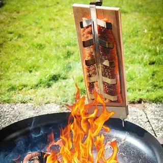 Vigevee Flammlachsbrett Flammlachsbretter Räucherbrett 2er Set  Flammlachs Halterung Zedernholz Edelstahl Holzplatten mit Halterung - Braun
