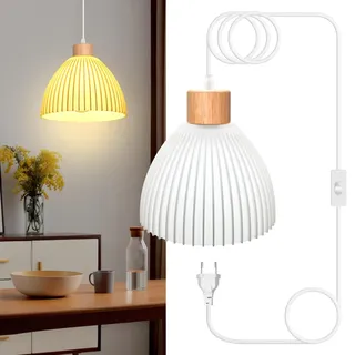 3D Gedruckter Hängelampe Kit mit Stecker, Lampenfassung E27 mit 500CM Kabel und Streifen Form 3D Lampenschirm, Pendelleuchte mit Stecker, Fassung Lampenkabel mit Schalter, Können DIY Bodenleuchten