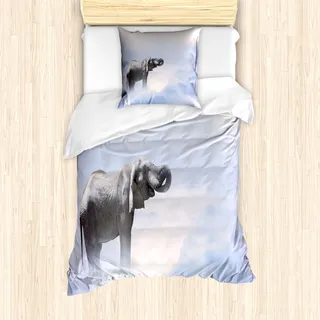 ABAKUHAUS Elefant Bettbezug Set für Einzelbetten, Himmel Tierfreiheit, Milbensicher Allergiker geeignet mit Kissenbezug, Grau Blau - Blau
