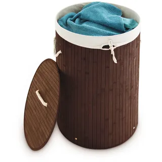 Relaxdays Wäschekorb Bambus, rund Ø 41 cm, braun