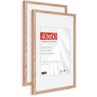 HIMEETIME® 2x Bilderrahmen für 40 x 60 cm Natur Holz Eiche Dünner Rahmen,Picture Frame 40x60cm,Mittelgroßer Collage-Rahmen mit Folienabdeckung – Nur zur Wandmontage